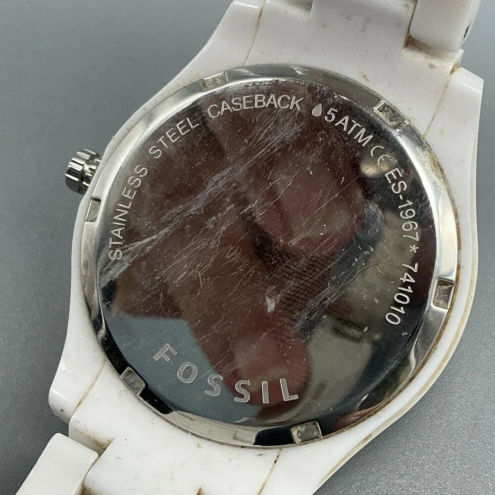 Fossil Stella ES-1967 Womens Watch 37mm White Dial White Resin New Battery 7